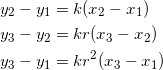 \begin{equation*} \begin{split} y_2-y_1&=k(x_2-x_1)\\ y_3-y_2&=kr(x_3-x_2)\\ y_3-y_1&=kr^2(x_3-x_1) \end{split} \end{equation}